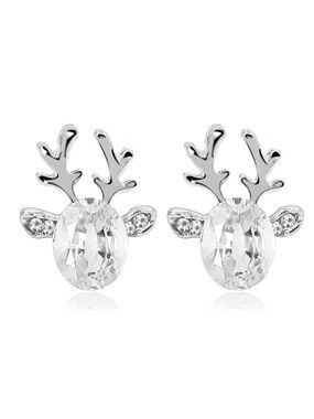 Silver Crystal Reindeer Stud Christmas Holiday Earrings New
